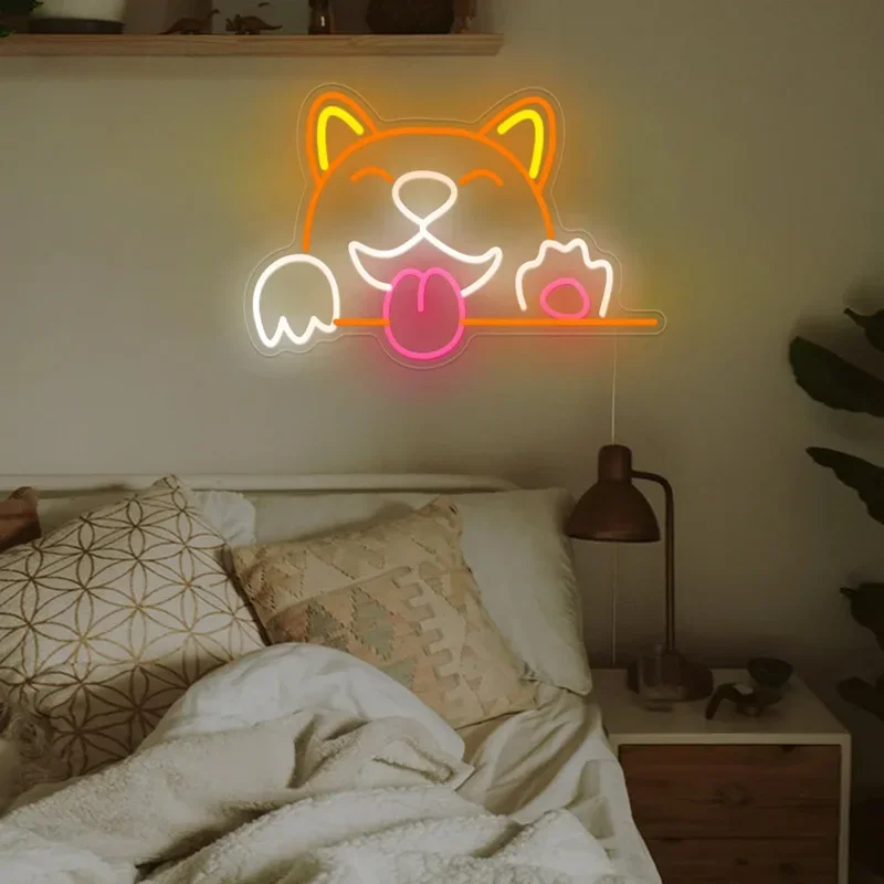 Neon Sign Dog Anime Cartoon Shape Neon Sign Custom for Cute Room Decor Drunk In Love Bar Store Neon Decoration Light Night Lamp