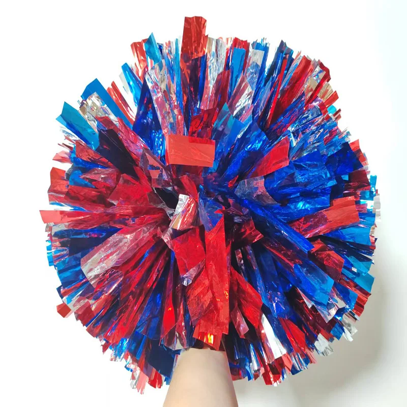 Wenhan Pompoms Factory, Baton Handle, Cheerleader Pom Poms, 45Cm, Red Silver Blue Pompons, Color Can Free Combination, 1Pcs
