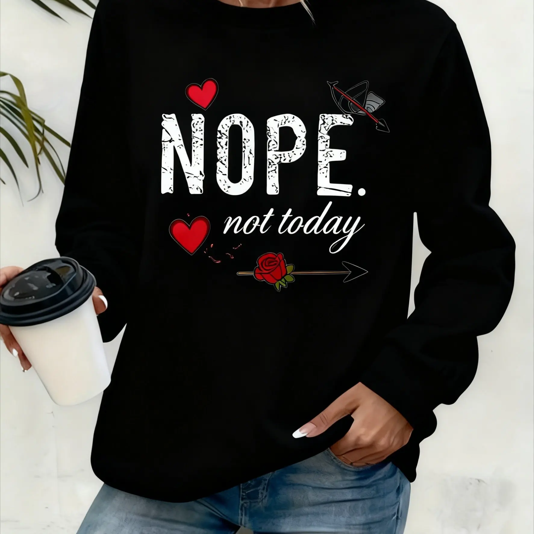 Women's Autumn and Winter Loose Casual Comfortable Tree and Bird Design Printed Velvet Long-Sleeved Round Neck Hoodie Pullover