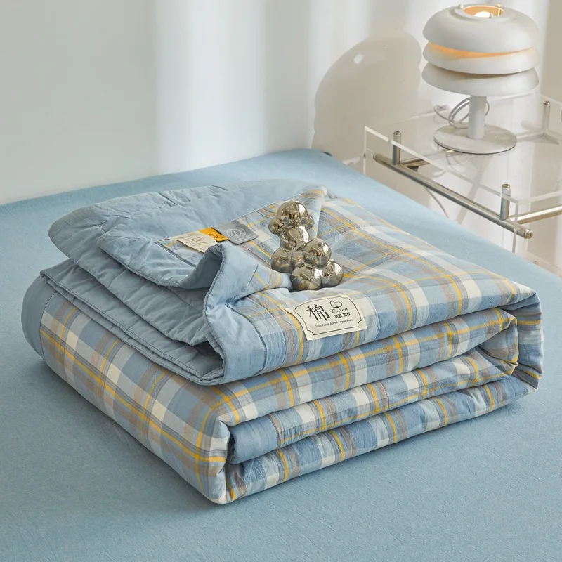 Simple Modern Summer Quilt Air Condition Thin Blanket Cotton Fluffy Plaid Blanket On The Bed Comfortable Washable(no Pillowcase)