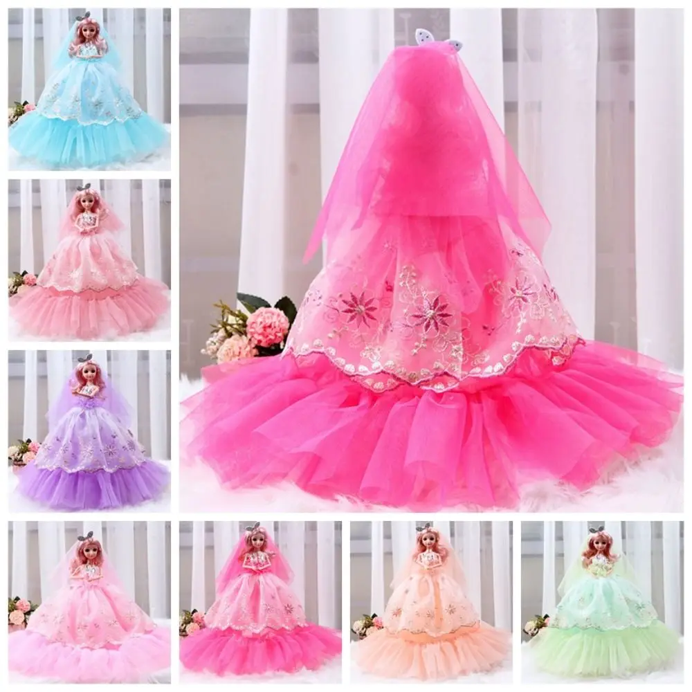 Vestido de casamento 45cm boneca bjd com roupas vestir-se vestido de casamento de renda boneca de princesa bonito moda articulações removíveis boneca