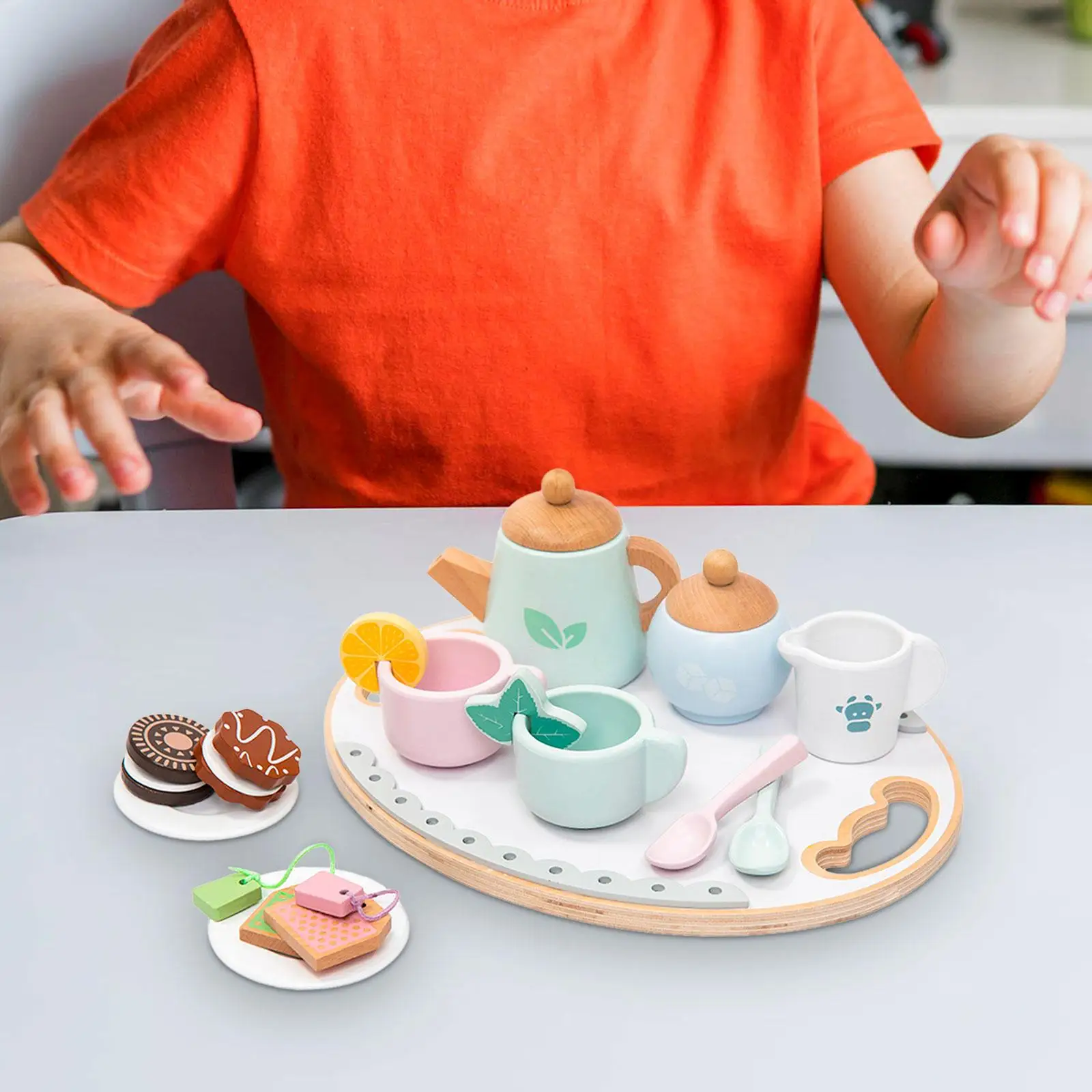 Wooden Tea Set for Little Girls 16 Pieces for Toddlers 3 4 5 6 Year Old Girl