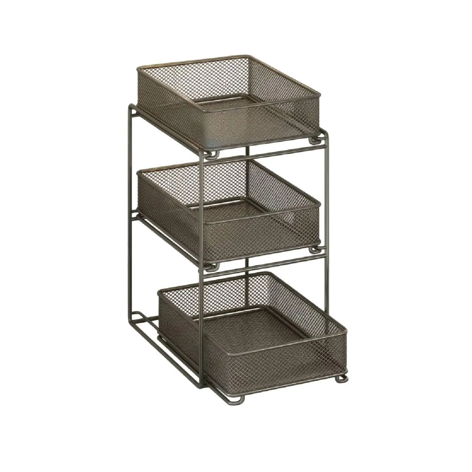 Metal Shelf Storage Rack with Three Pull Out Drawers for Cabinet Organizer Under Sink Basket Unit
