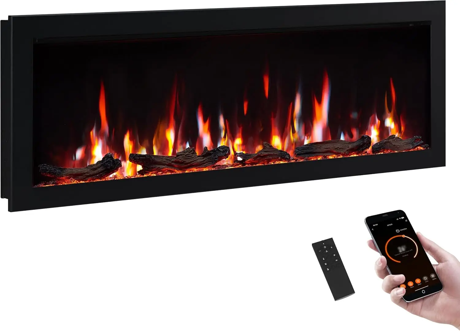 50 Inch Smart Linear Electric Fireplace - Clean Hidden Vent Design, Flame with 9 Colors, Recessed in-Wall or Wall-Mount