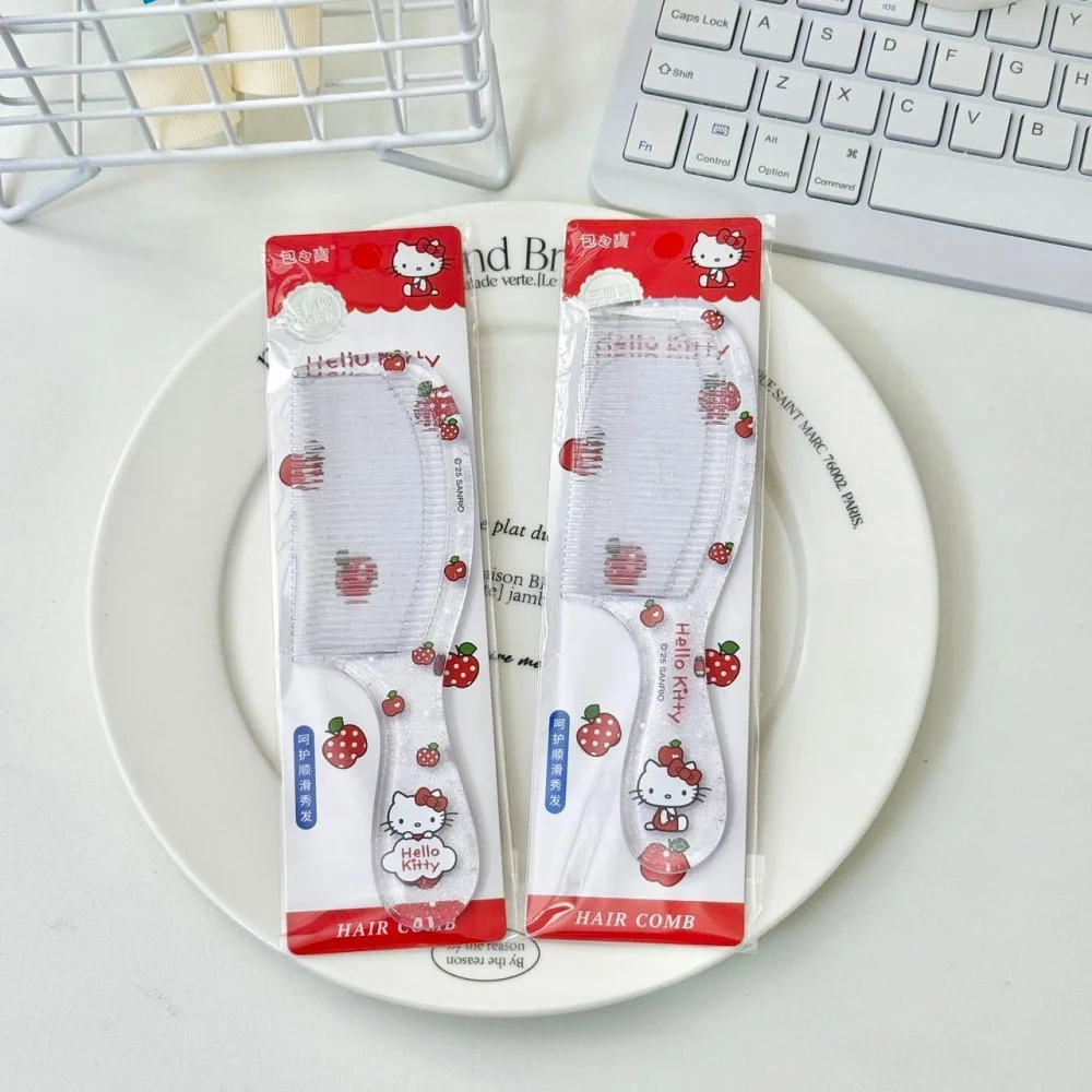 1Pc Red Apple Hello Kitty Plastic Comb, Fine Toothed Comb, Portable Student Bangs Comb