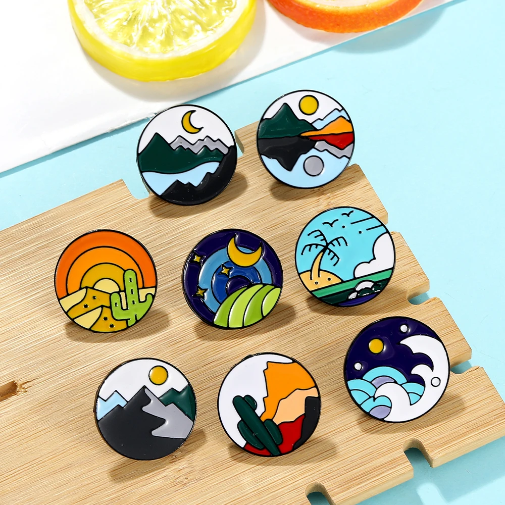 مضحك المناظر الطبيعية جولة المينا دبابيس الشاطئ المحيطات الصحراء المراعي الجبال البحيرات والغابات نمط دبابيس