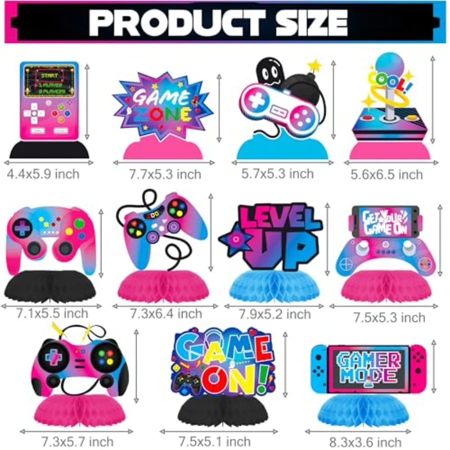 Game Birthday Party Honeycomb Centerpieces 11Pcs Video Game Birthday Decorations Gaming Party Centerpiece for Tables Game On Pa