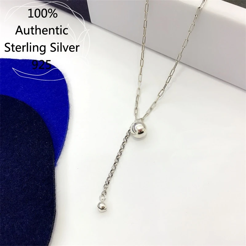 Sterling Silver Ball Bell Collier Collar Collares Para Plata Prata De Ley 925 Mujer Necklace For Women Luxury Original Jewllery