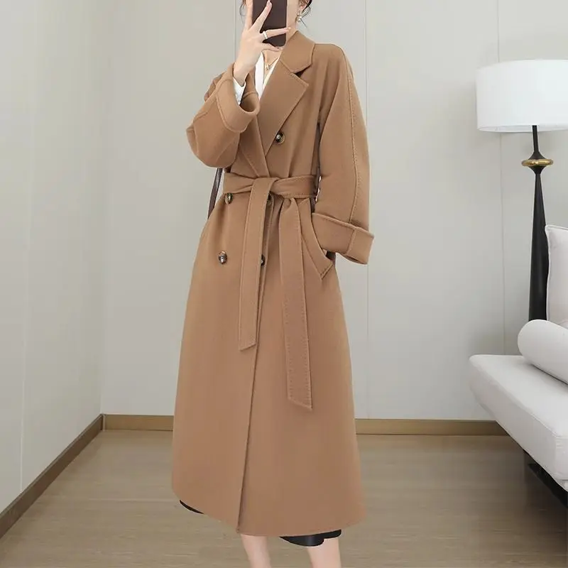 Camel colored Double-sided Woolen Coat For women 2026 New Autumn Winter Mid to long Korean version High-end Wool Coats With Belt