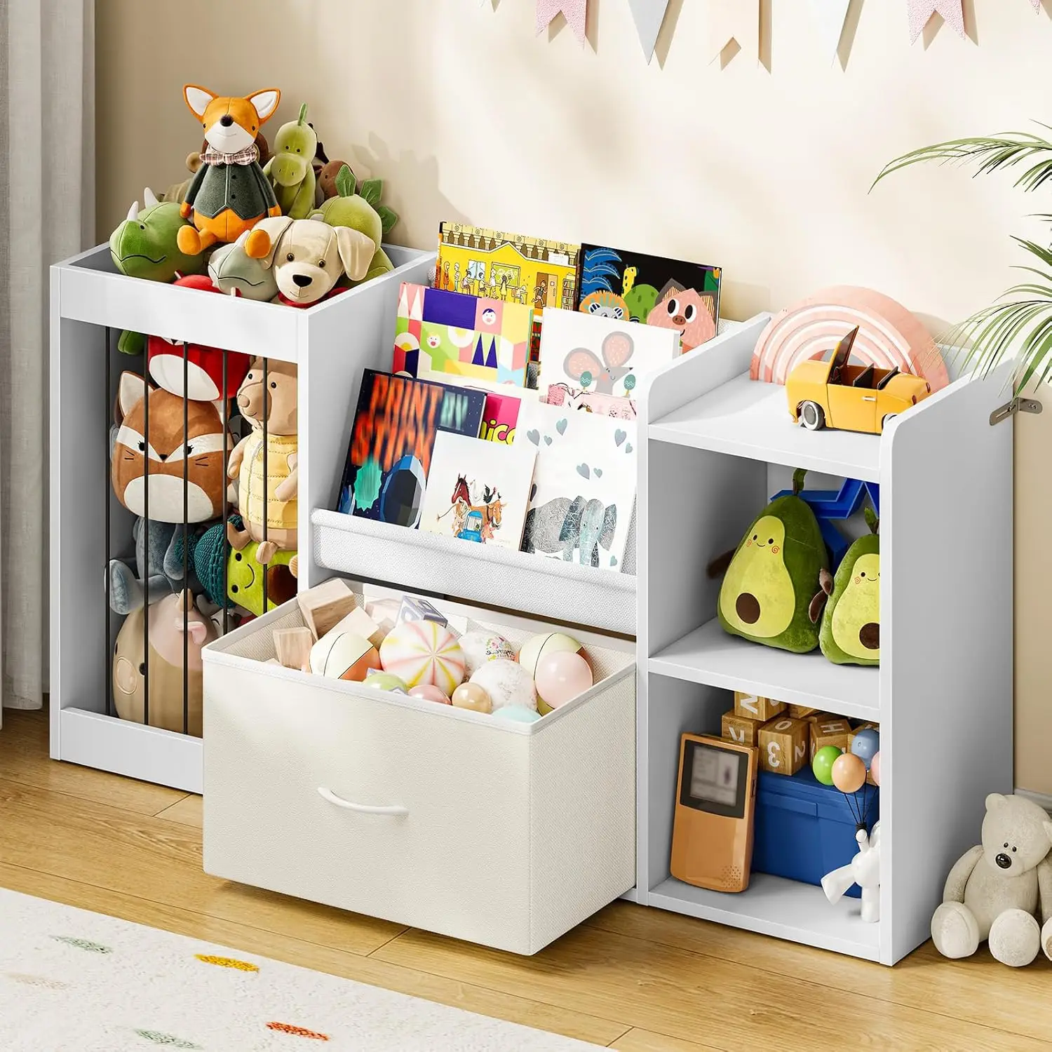 

Белая детская полка для игрушек и книг, стеллаж для хранения, органайзер для мягких игрушек для спальни, игровой комнаты, гостиной