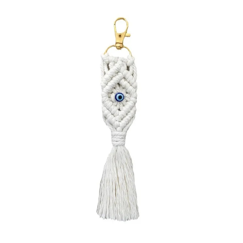 2Pcs Hot Selling Hand Woven White Cotton Thread Blue Eye Keychain Bag Pendant Car Trailer Interior Decoration