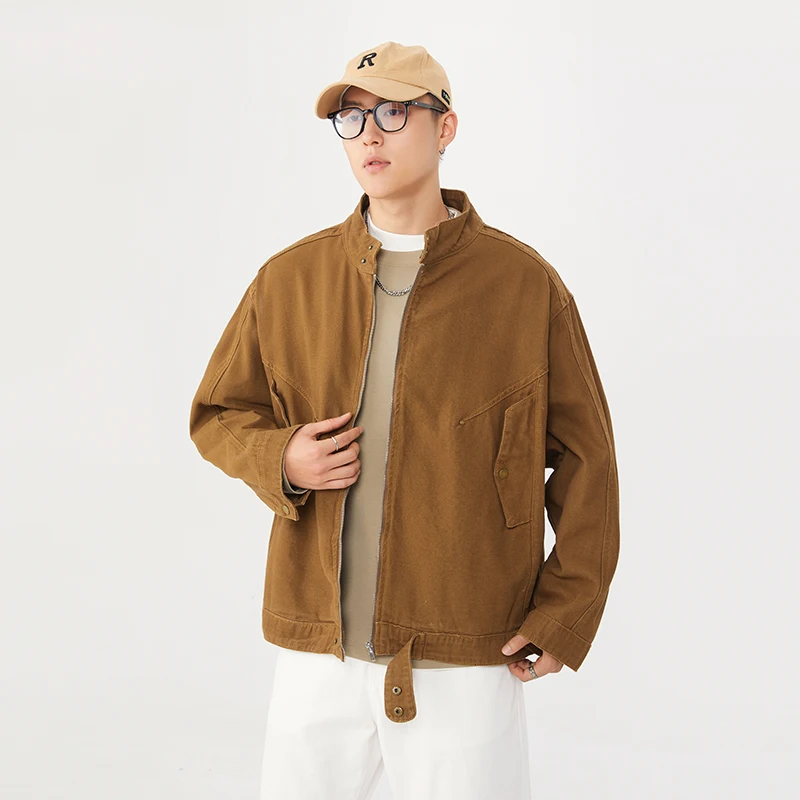 

Мужская рабочая куртка в американском стиле, модная, из чистого хлопка, на молнии, свободного кроя, повседневная, стильная верхняя одежда для мужчин