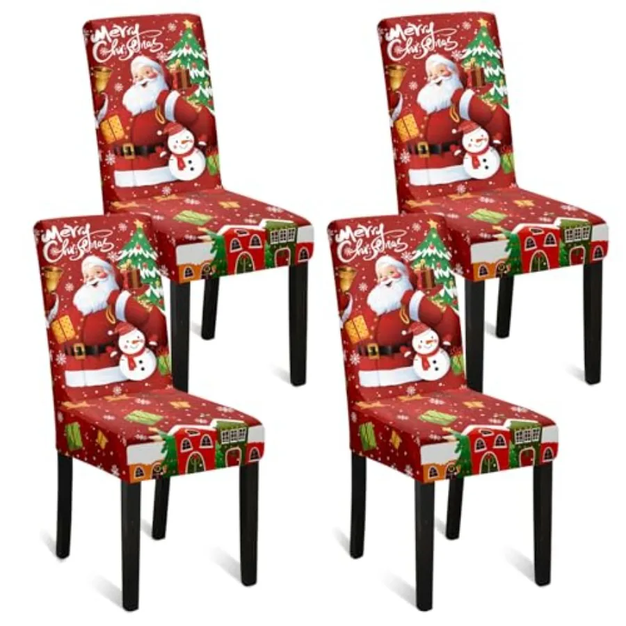 

Рождественские чехлы на стулья, набор из 4 съемных моющихся чехлов на обеденные стулья с Рождеством, эластичные защитные чехлы для Di