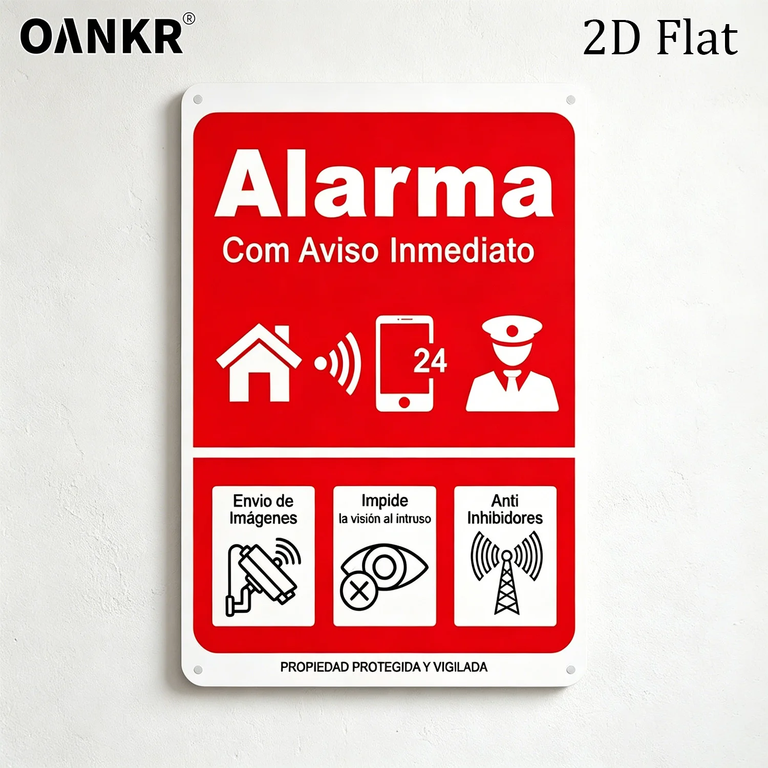 Spanish Alarm System Metal Tin Sign, Home Security Warning Wall Art Decor, 24H Surveillance Plaque for Yard Villa Apartment