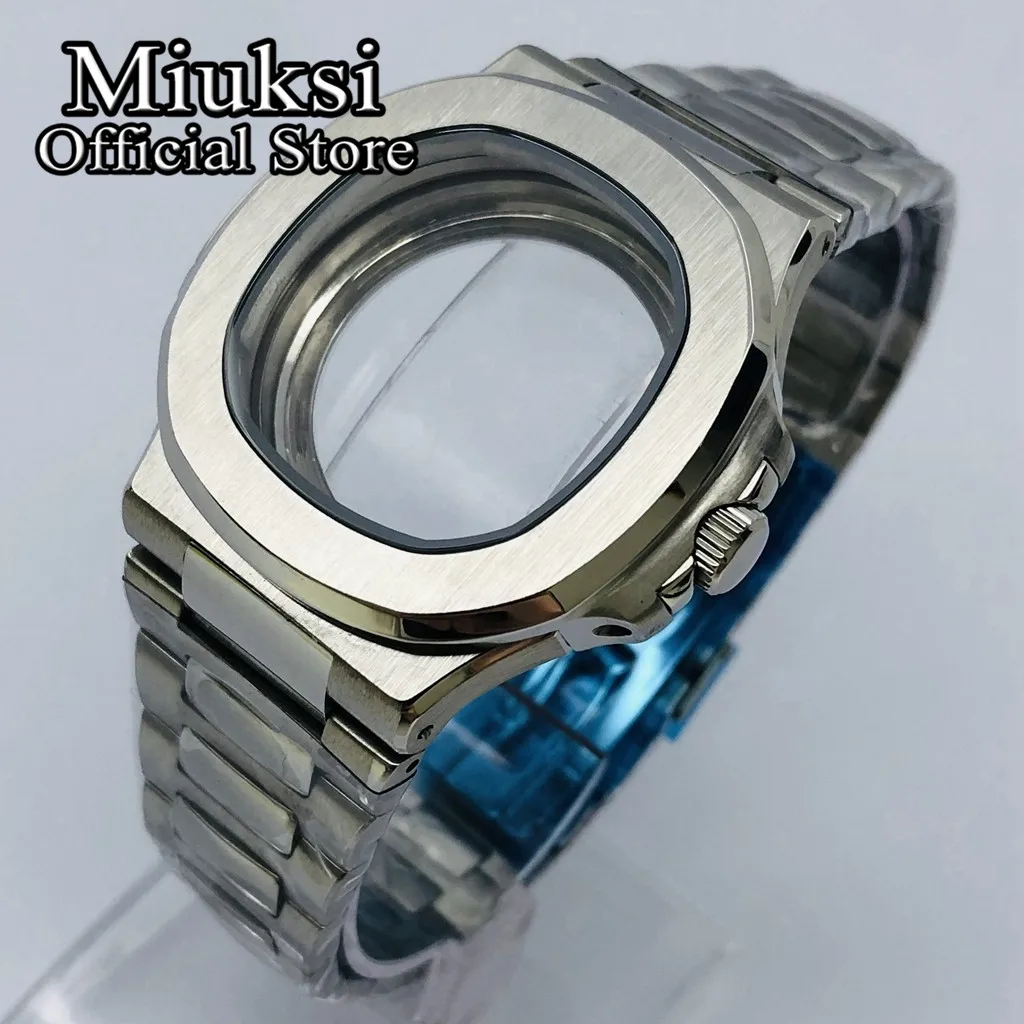 Miuksi 42mm silver watch case sapphire glass fit NH35 NH36 ETA2824 2836 Miyota8205 8215 821A Mingzhu DG2813 3804 PT5000 movement