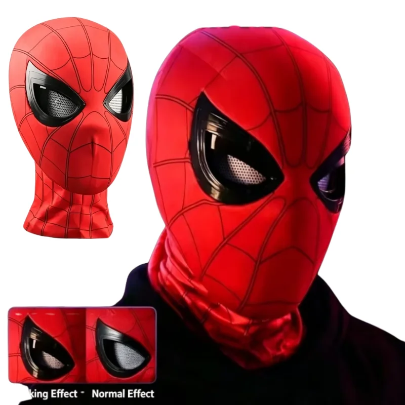 Spider-Man 1:1 Scale Breathable Mask,With Moving Glowing Eyes Ring Control Cosplay Spiderman Mask Toy Gift,Halloween Cosplay Toy