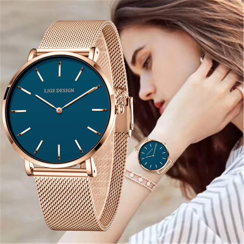 

LIGE новые женские часы-браслет, модные спортивные водонепроницаемые часы, женские лучшие брендовые роскошные кварцевые наручные часы с ультратонкой сеткой, женские