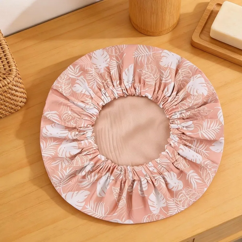 New Waterproof Shower Cap Double Layer Satin Lined Bath Cap Flower Printed Soft Elastic Band Shower Bonnet Salon Use