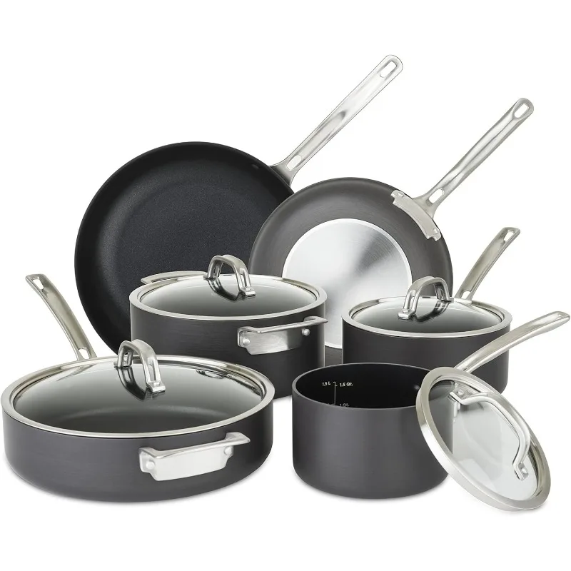 Culinary Hard Anodized Nonstick Cookware Set, 10 Piece, Dishwasher, Oven Safe, Works on All Cooktops including Induction