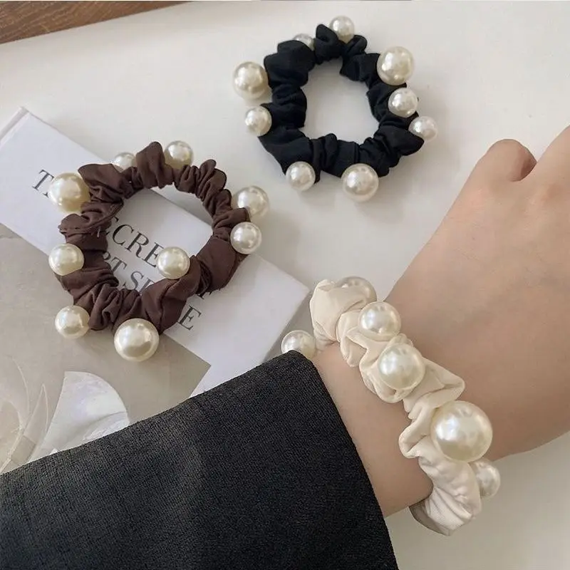 

1/3pcs Simple Style Fabric Hair Ring Elegant Pearl Ponytail Bun Headband High Elasticity Versatile Hair Access for Women
