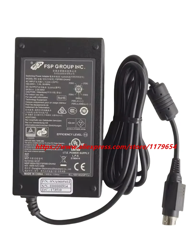 Genuíno fsp FSP060-DAAN2 24v 2.5a 60w 4pin comutação adaptador de alimentação ac carregador portátil para fsp060daan2 h00000901 HU10142-16137