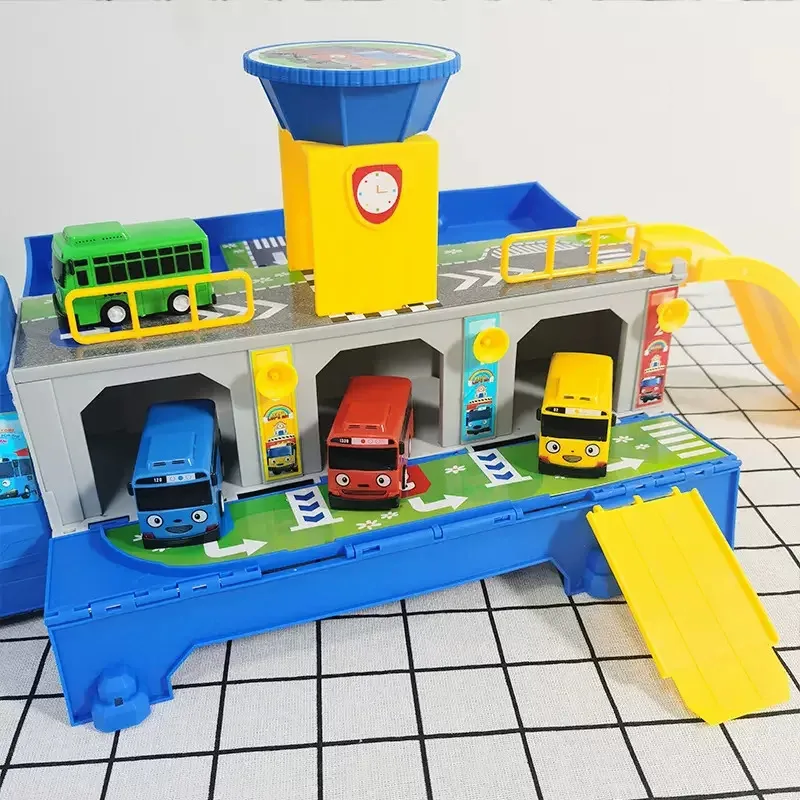 Caja de almacenamiento para camión contenedor de autobús pequeño, estacionamiento con 3 Mini coches de juguete para niños, regalos de cumpleaños, dibujos animados