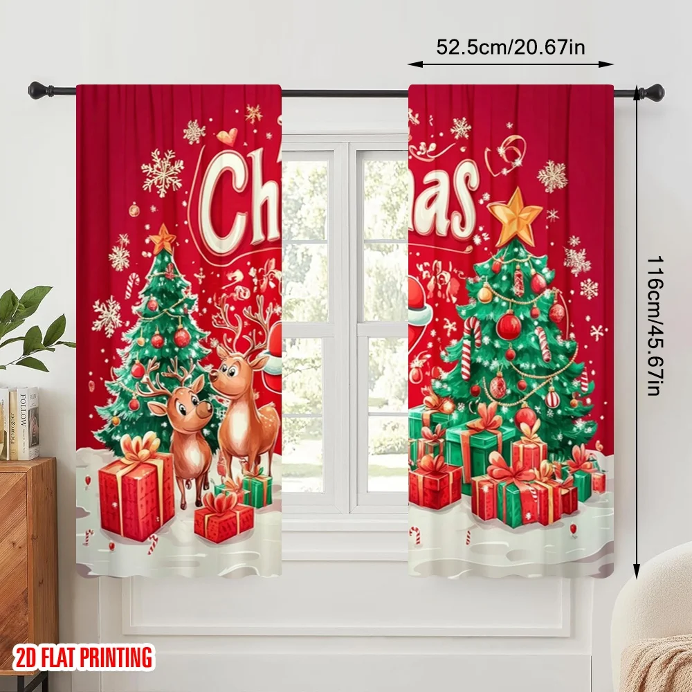 2pcs,2D plane printing Curtains Roller Blinds Father Christmas22 (3) 100% Polyester (without rod) Decorations Inside Ldeal for