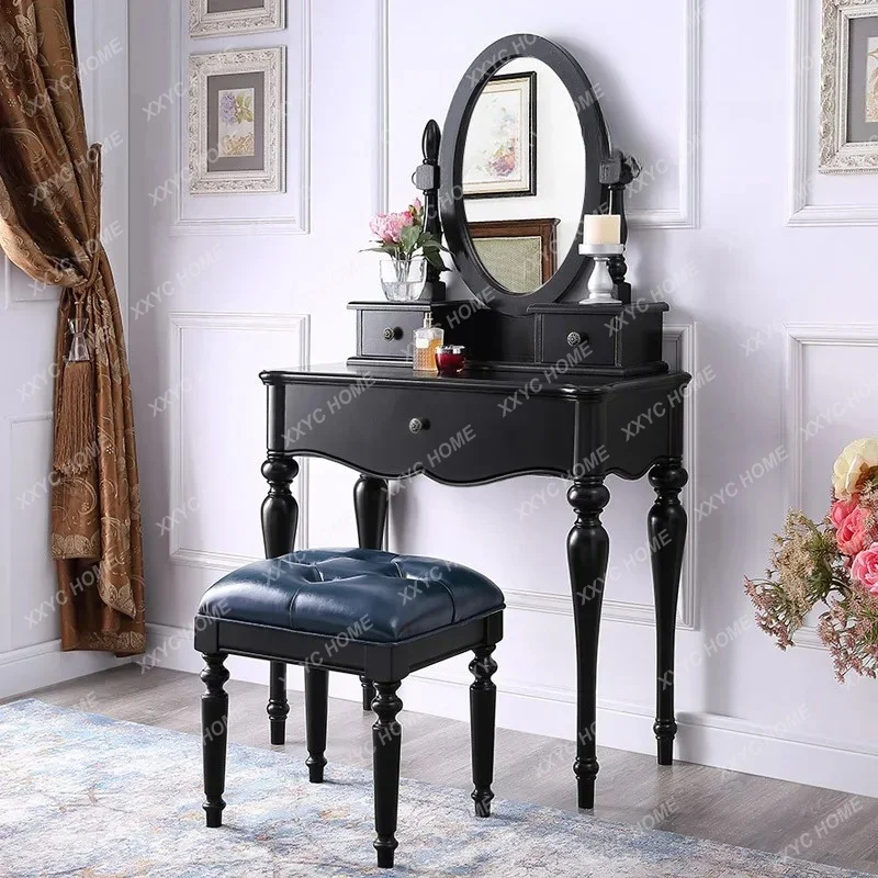 style Small Apartment Solid Wood Black Dresser Household Bedroom Simple Makeup Table