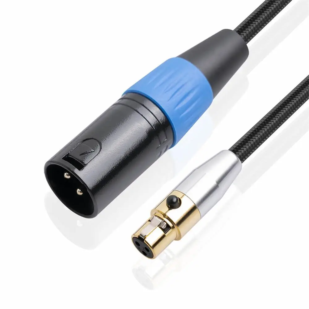 1M Mini XLR 3Pin Female to Standard XLR Male Cable 24AWG Bi-Directional Audio Wire for Sound Card Camera Computer Connection