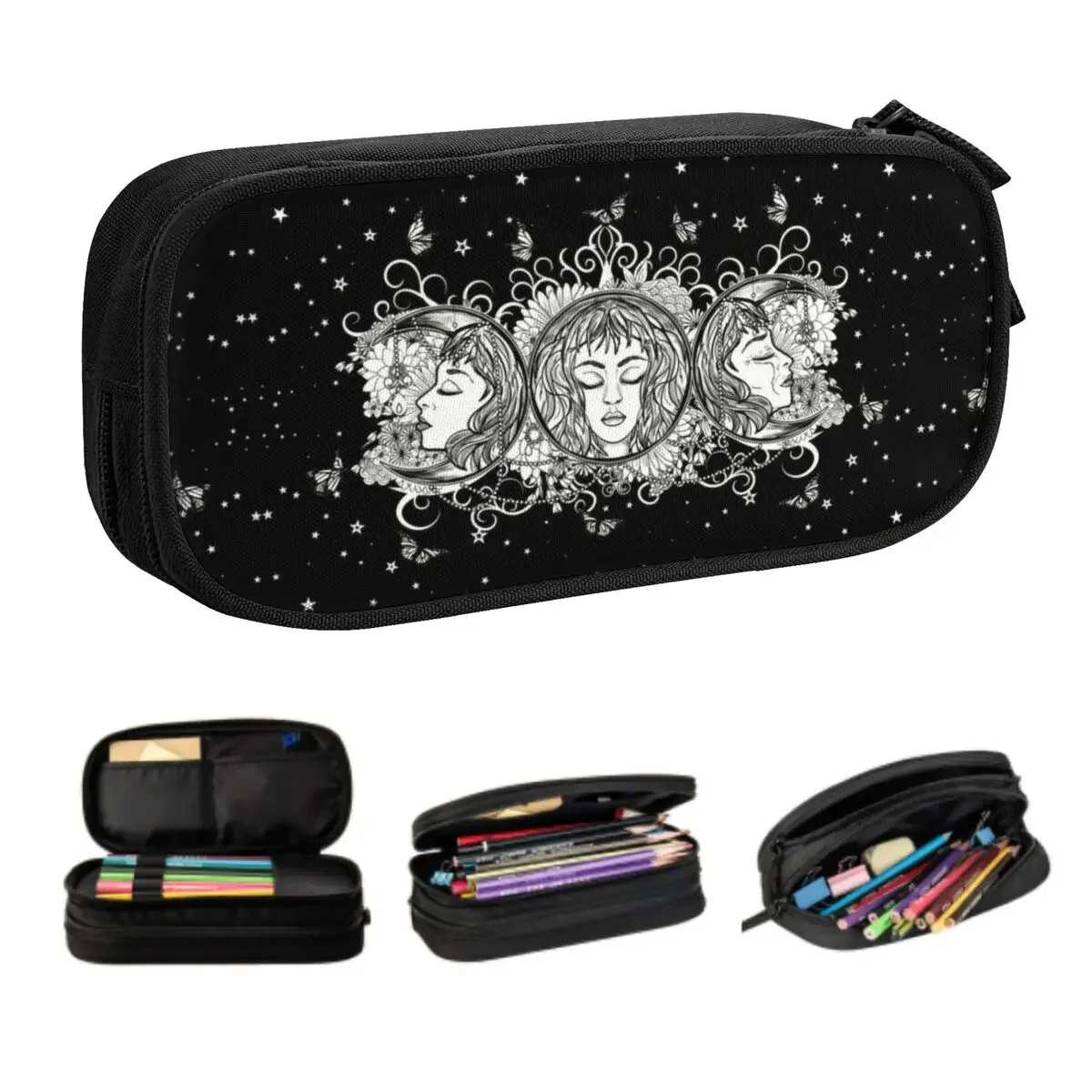 Custom Maiden Mother Crone School Pencil Case Boys Gilrs Large Capacity Triple Moon Goddess Pencil Box Students Stationery