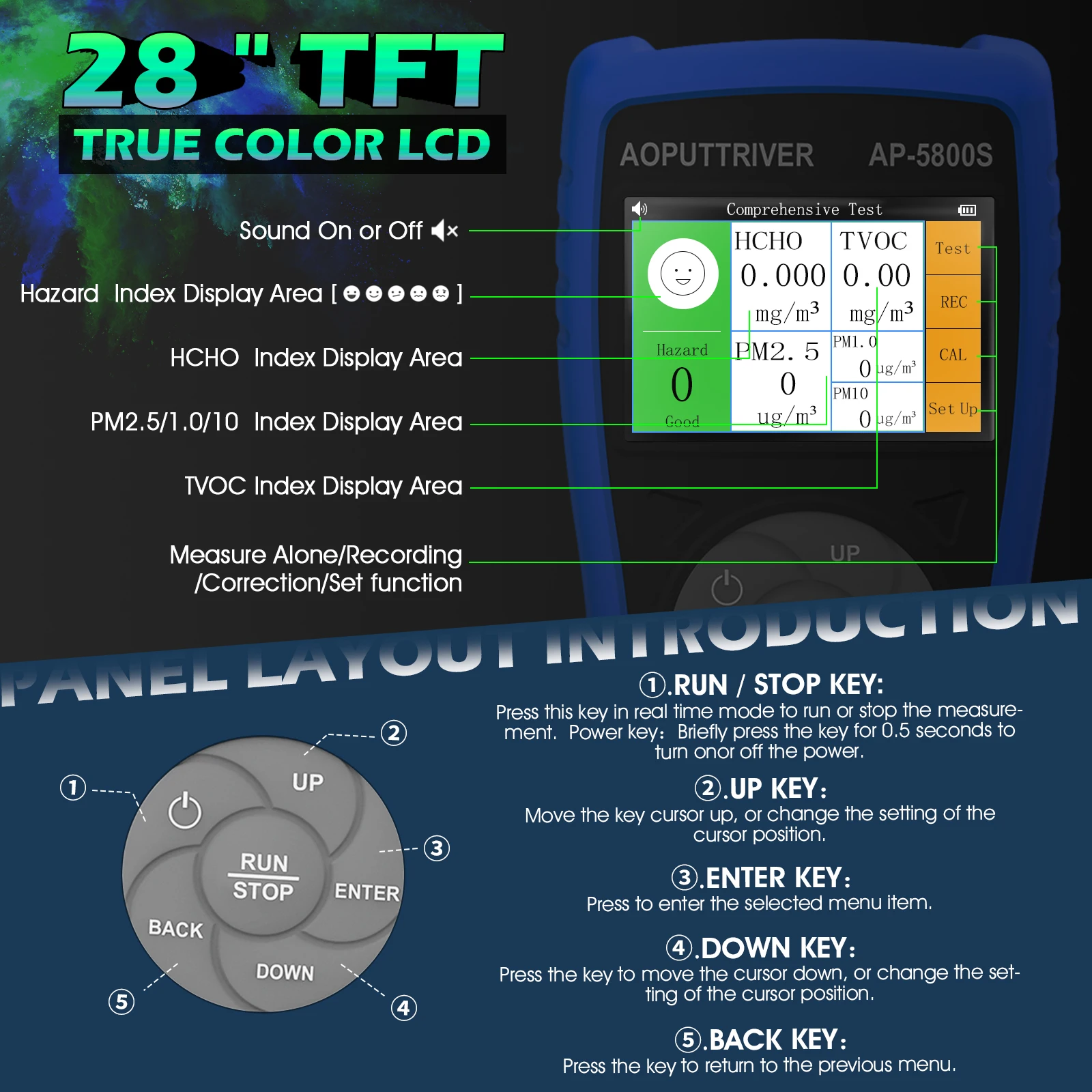 3 in 1 Air Quality Monitor Formaldehyde Detector USB Rechargeable Indoor Outdoor PM2.5 PM10 HCHO TVOC Tester