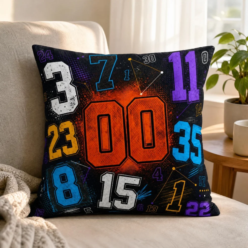 Retro Graffiti Basketball Number Decorative Pillow Soft Skin Friendly Hidden Zipper Square Seat Cushion