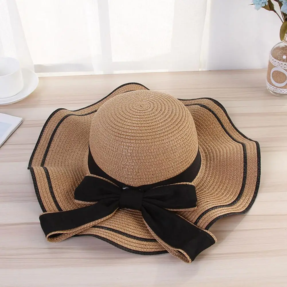 

casquette women's cap Windproof Sun Hat Spring Summer Wide Brim Bowknot Decor Straw Hat hats for women шляпа женская летняя