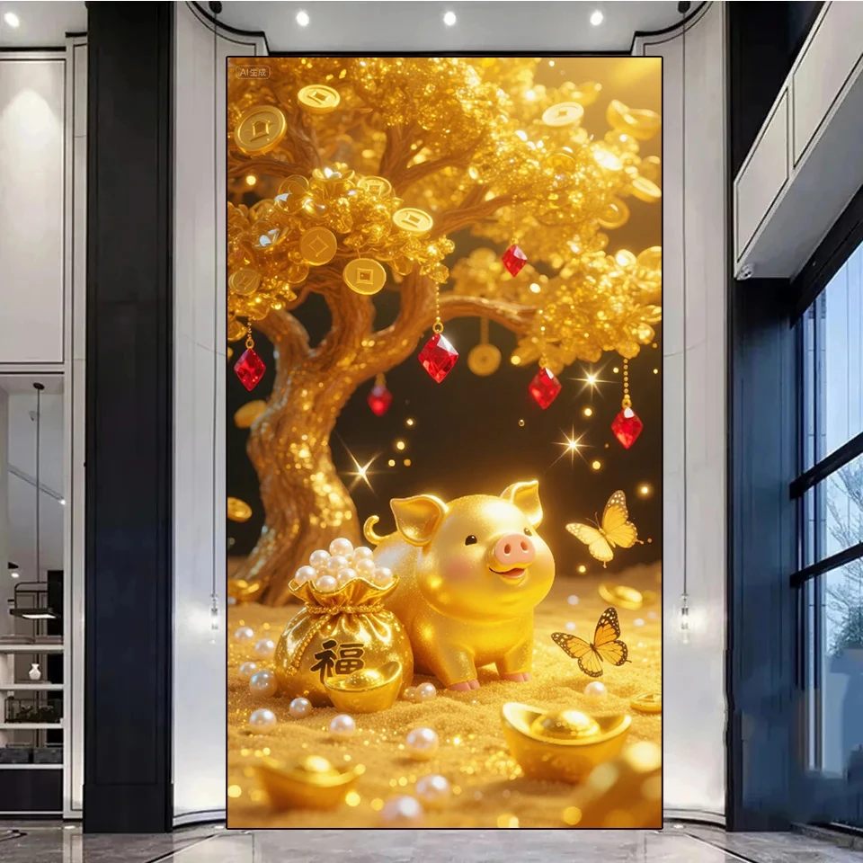 

Diamond Painting Lucky Pig Tree Cartoon Mosaic 5D DIY Embroidery Cross Inlay Rhinestone Home Decoration Gift Handmade