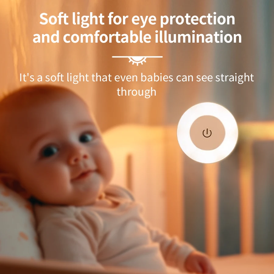 Round LED Night Light Rechargeable Wall Lamp Touch Dimmable Magnetic USB Reading Light Bedroom Cabinet Closet for Hallway Stairs