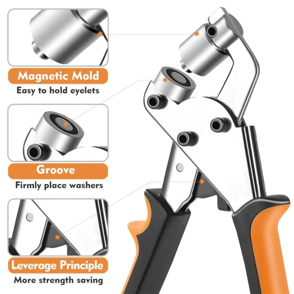 3/8'' 10mm Size Metal Eyelets Kit Punch Pliers Leathercraft Manual Puncher with 100 Eyelets Metal Material