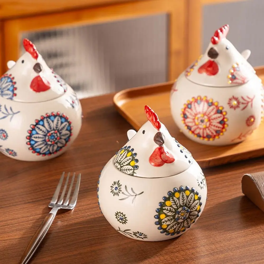 Creative Rooster Ceramic Spice Jars Chicken Shape Household Ceramic Kitchen Canisters Moisture-Proof Large Capacity