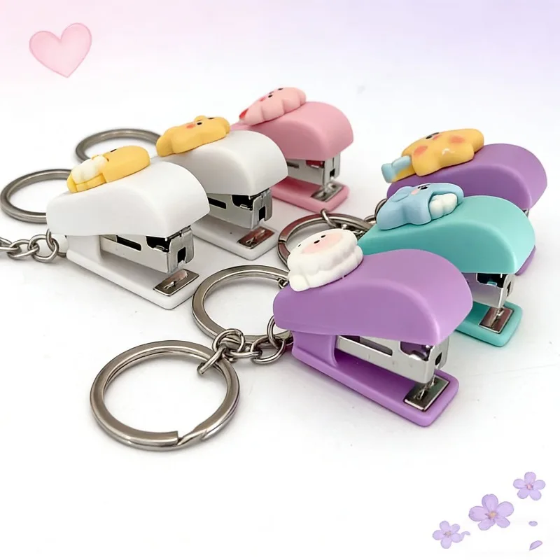 Cute Cartoon Mini Stapler 10# Student Office Bookbinding Stationery Small Portable Key Chain Pendant Bookbinding Stapler