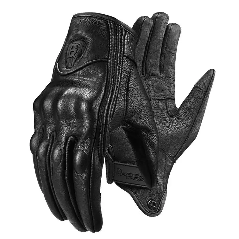 

Men's Leather Motorcycle Gloves Four Seasons Anti-Fall Sheepskin Leather Gloves Men's Vintage Full Finger Anti-Slip Gloves