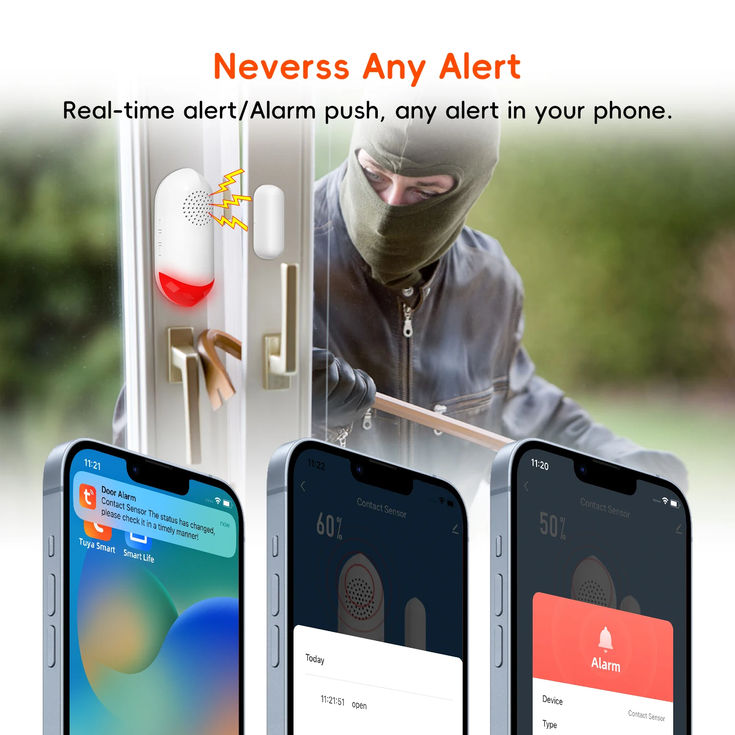 Tuya – détecteur d\'ouverture de porte et de fenêtre, wi-fi, alarme sonore, activation et désactivation chronométrées, Protection de la sécurité