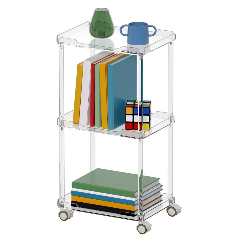 

Acrylic three-layer movable coffee table Nordic style home light luxury storage rack transparent living room cart rack