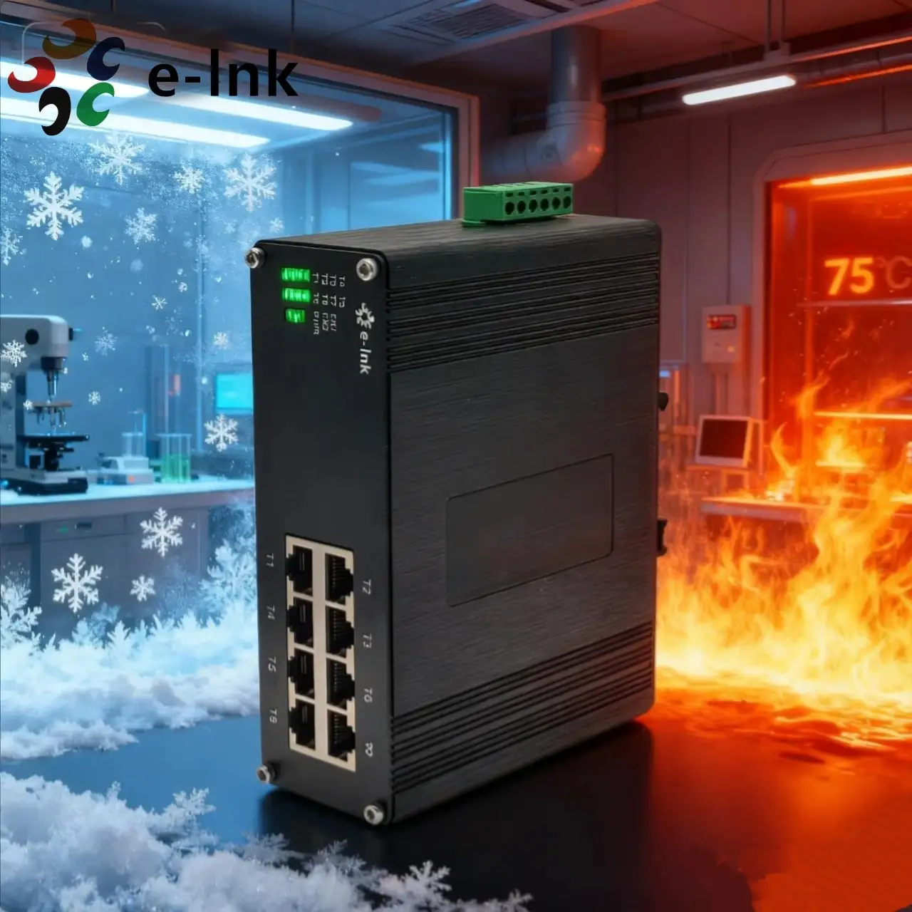 Industrial 8-Port All-Gigabit PoE++ Switch, 30W Per Port & 240W Total Budget, -40°C to 80°C, Redundant Power, -57VDC Input