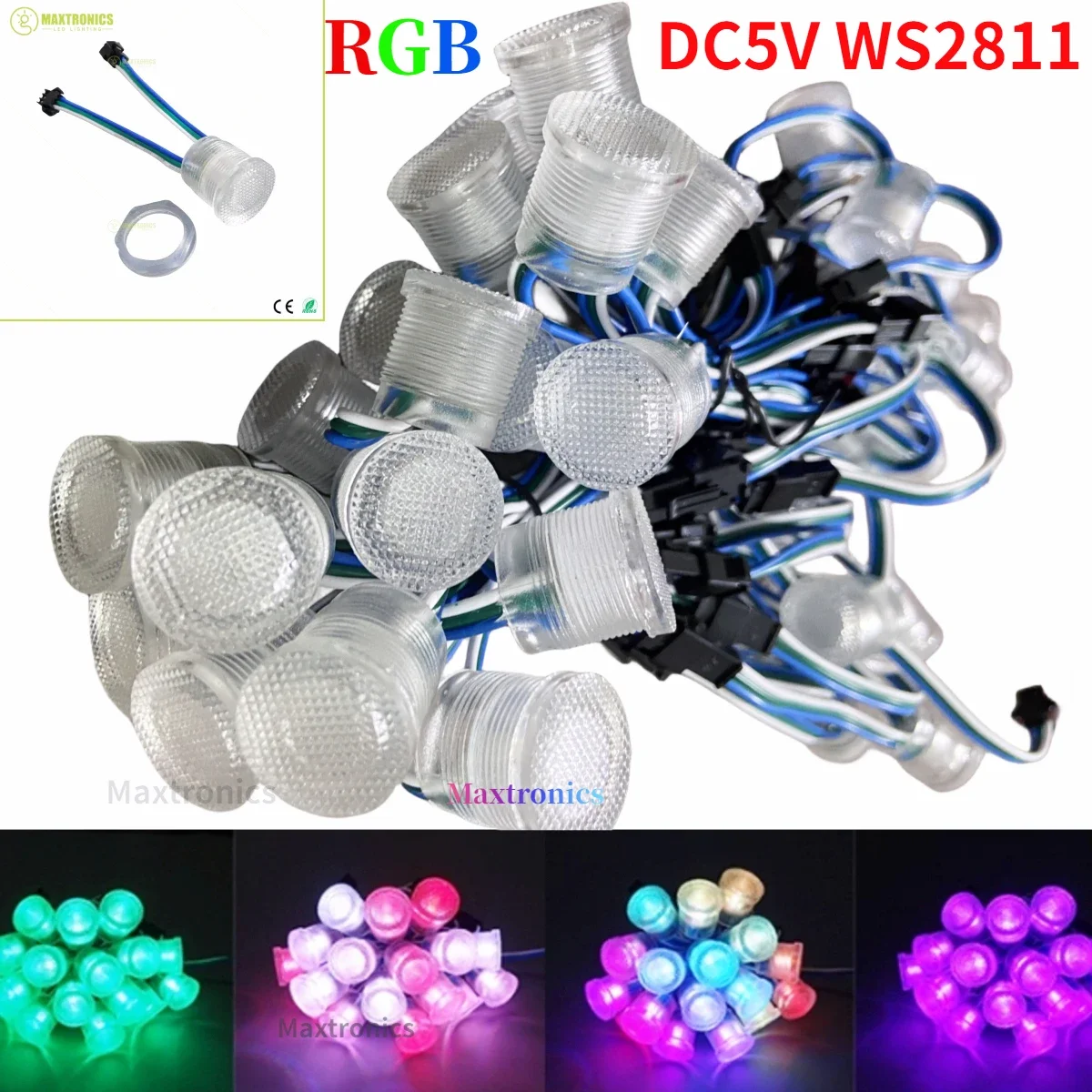 10-20PCS/lot DC5V WS2811 RGB Point Light 20mm Diameter LED Pixel SMD5050 1 LEDs WS2811 IC Waterproof LED Module Lights String