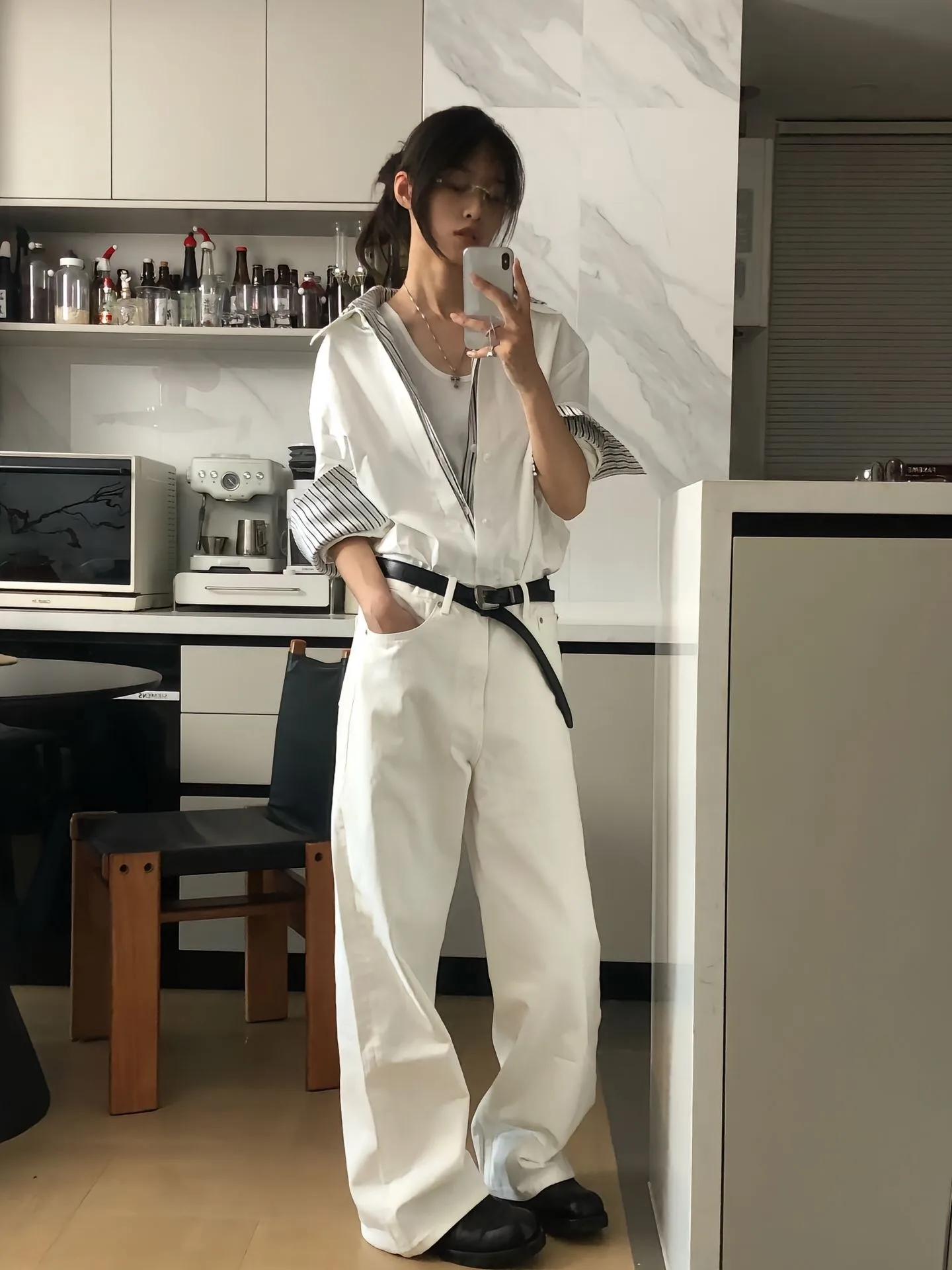 White Long Sve Casual irt Men's Autumn Faionable Striped Loose Fit Polyester Fiber No Ironing Required Trendy Outerwear