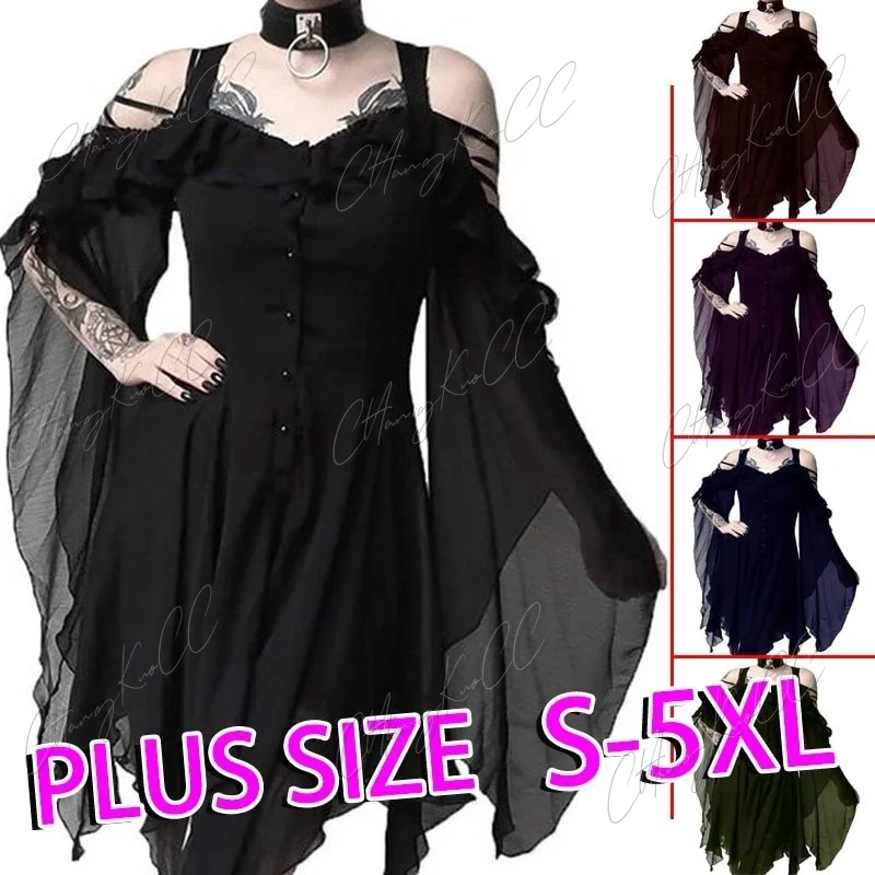 2024 Sexy Halloween Costum 5XL Gothic Girl Fashion Cosplay Dress Unique Irregular Hem Punk Dress Medieval Renaissance Dress