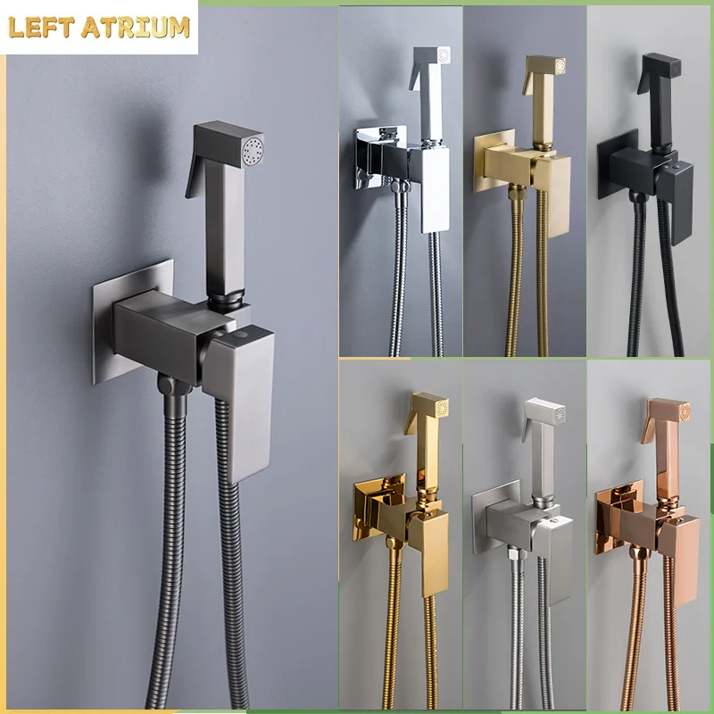Bidet Faucet Brass Shower Tap Washer Mixer Cold Hot Water Mixer Crane Square Shower Sprayer Head Tap Toilet Faucets