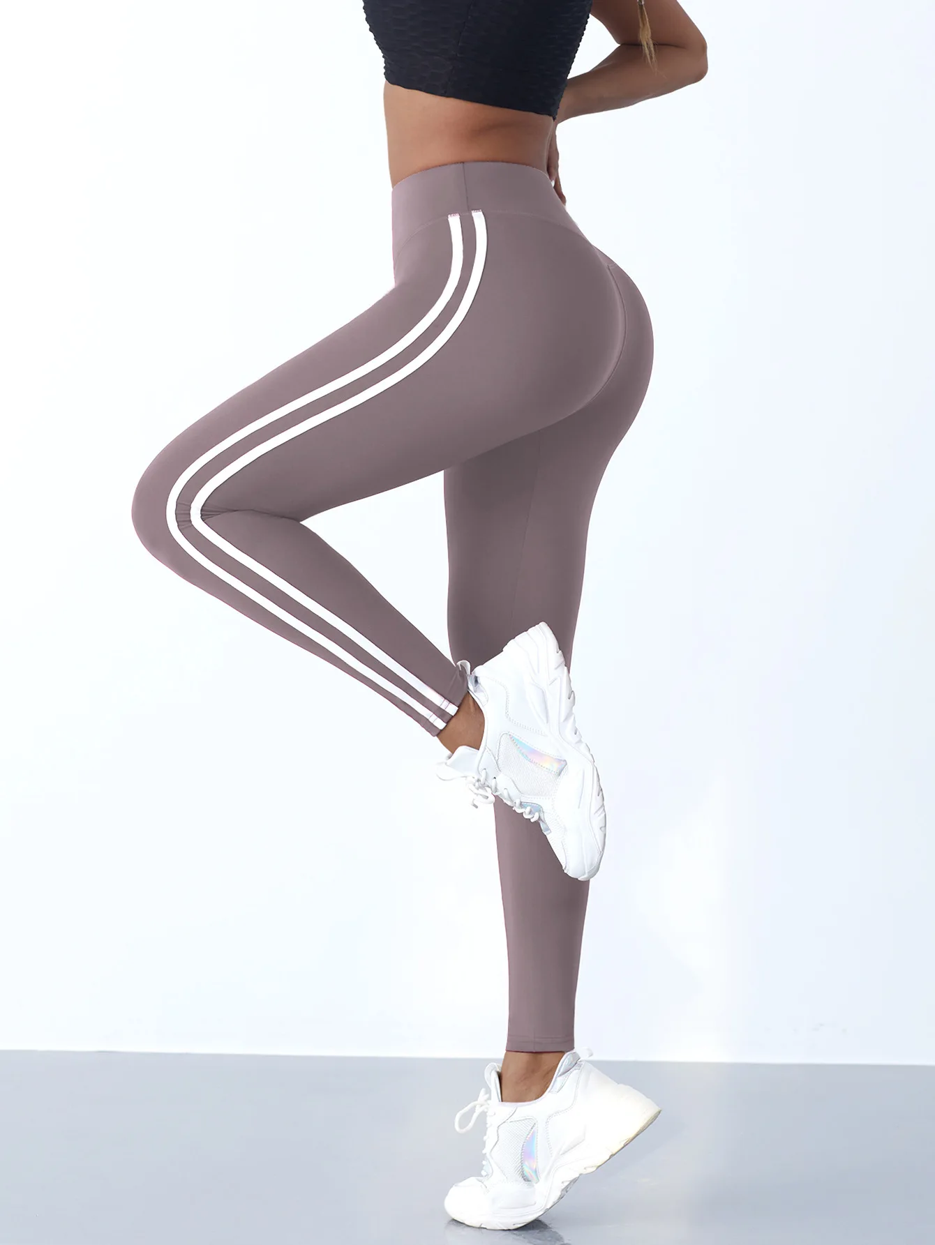 Einteilige lässige Sporthose mit seitlichen Streifen, hohe Taille, 4-Wege-Stretch, atmungsaktiv, für Laufen, Workout, Yoga, Activewear für Damen – Detail 22