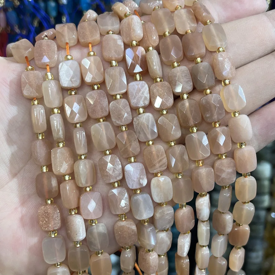 

Natural Sunstone Beads Sunlight Stone Rectangle Faceted Section Handmade For Jewelry Making DIY Necklace Bracelet 15''8x10mm