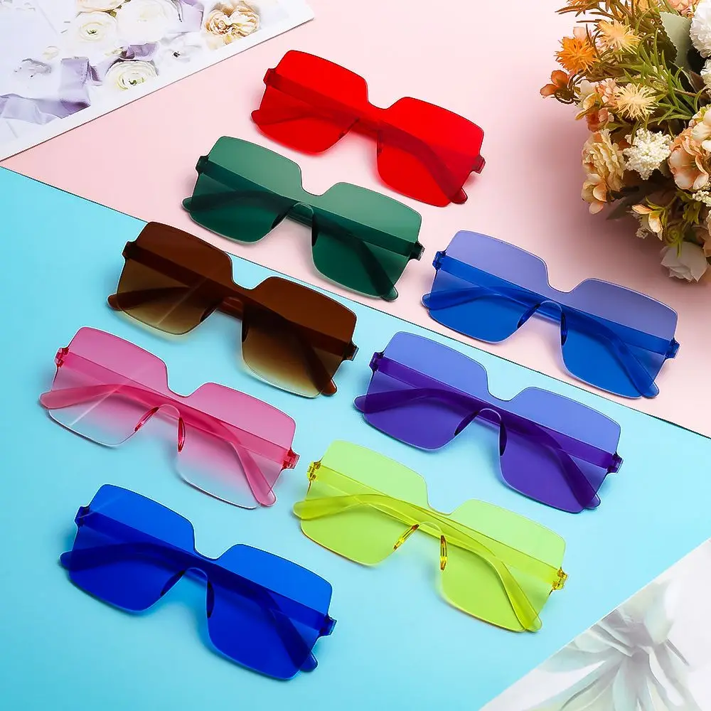 Party Favor Candy Color Trendy Eyewear Sunglasses for Women Square Sunglasses Rimless