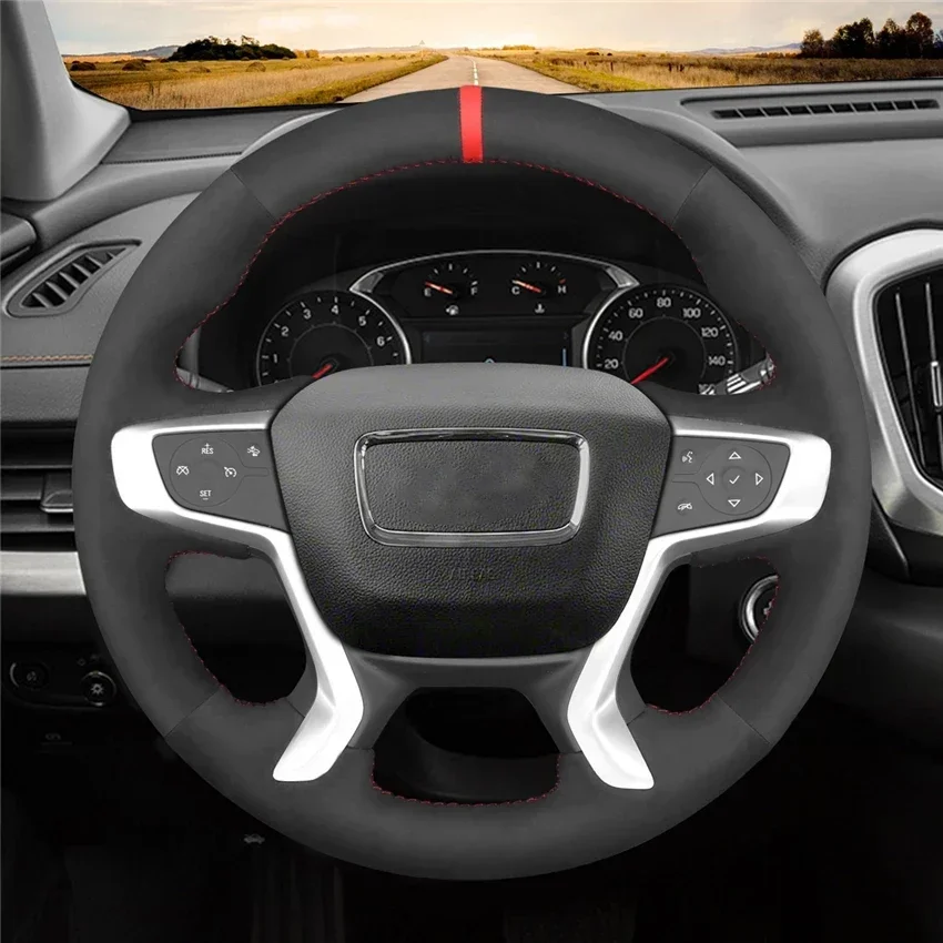 Black Artificial Suede Hand-stitched Car Steering Wheel Cover for GMC Acadia 2017-2022 Canyon 2015-2021 Terrain 2018-2022